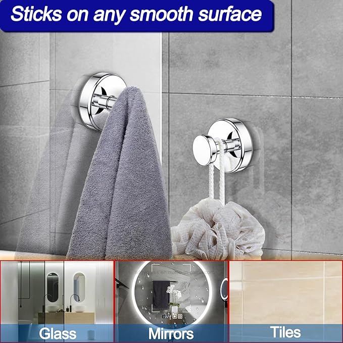 Suction Cup Hooks for Shower, Removable Towel Hooks for Bathroom Window Glass - Image 3