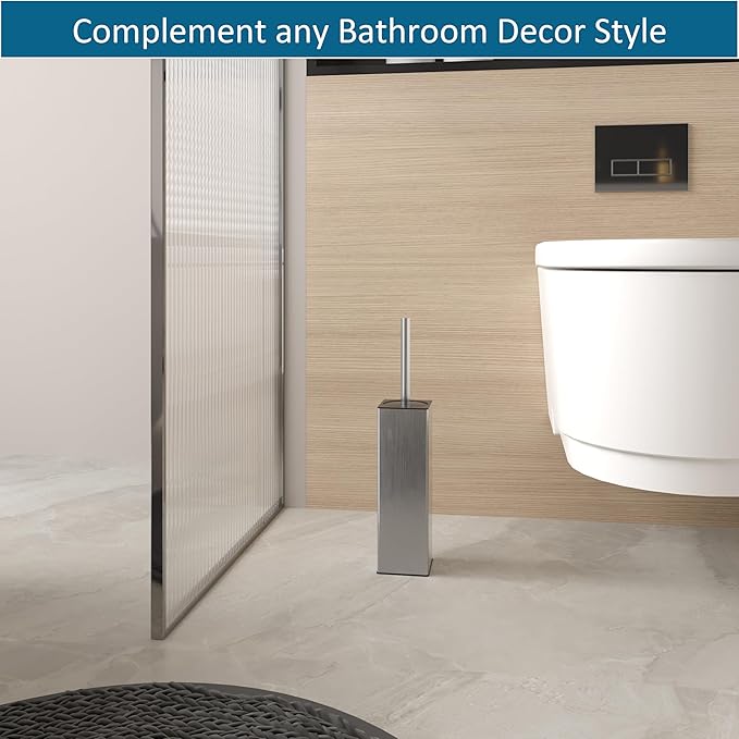 BVL Toilet Brush and Holder Set Brushed Nickel Toilet Bowl Cleaner Brush - Image 2