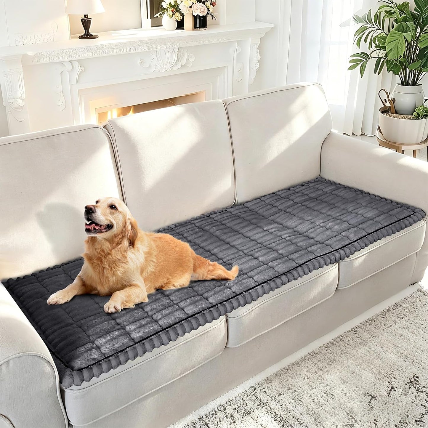 U-NICE HOME Fuzzy Couch Cover for 3 Cushion Couch, Dark Grey, 27.6''x70'' | Non-Slip, Washable, Couch cover for dog, Pet friendly, Furniture Protector