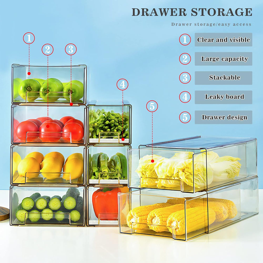 Mano 2Pack Clear Fridge Drawers Pull Out Stackable Refrigerator Drawer Organi...