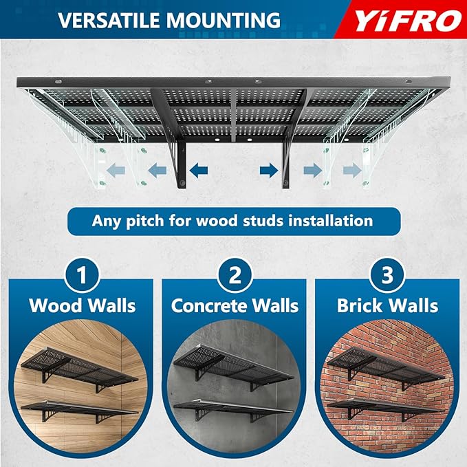 2-Pack 1.5x4ft Heavy Duty Garage Wall Shelving, 500 lbs Load Capacity, Garage - Image 5
