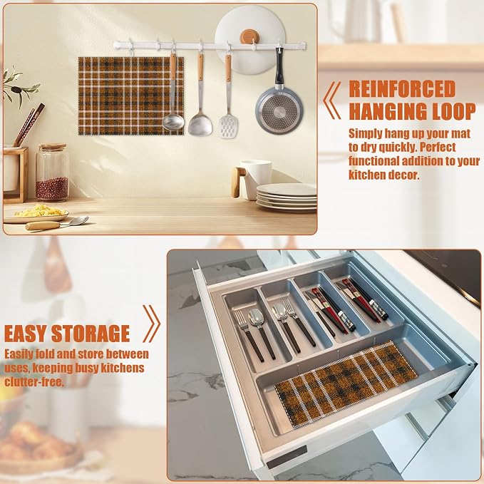 Brown Plaid Dish Drying Mat for Kitchen Counter Microfiber Absorbent Dish - Image 5