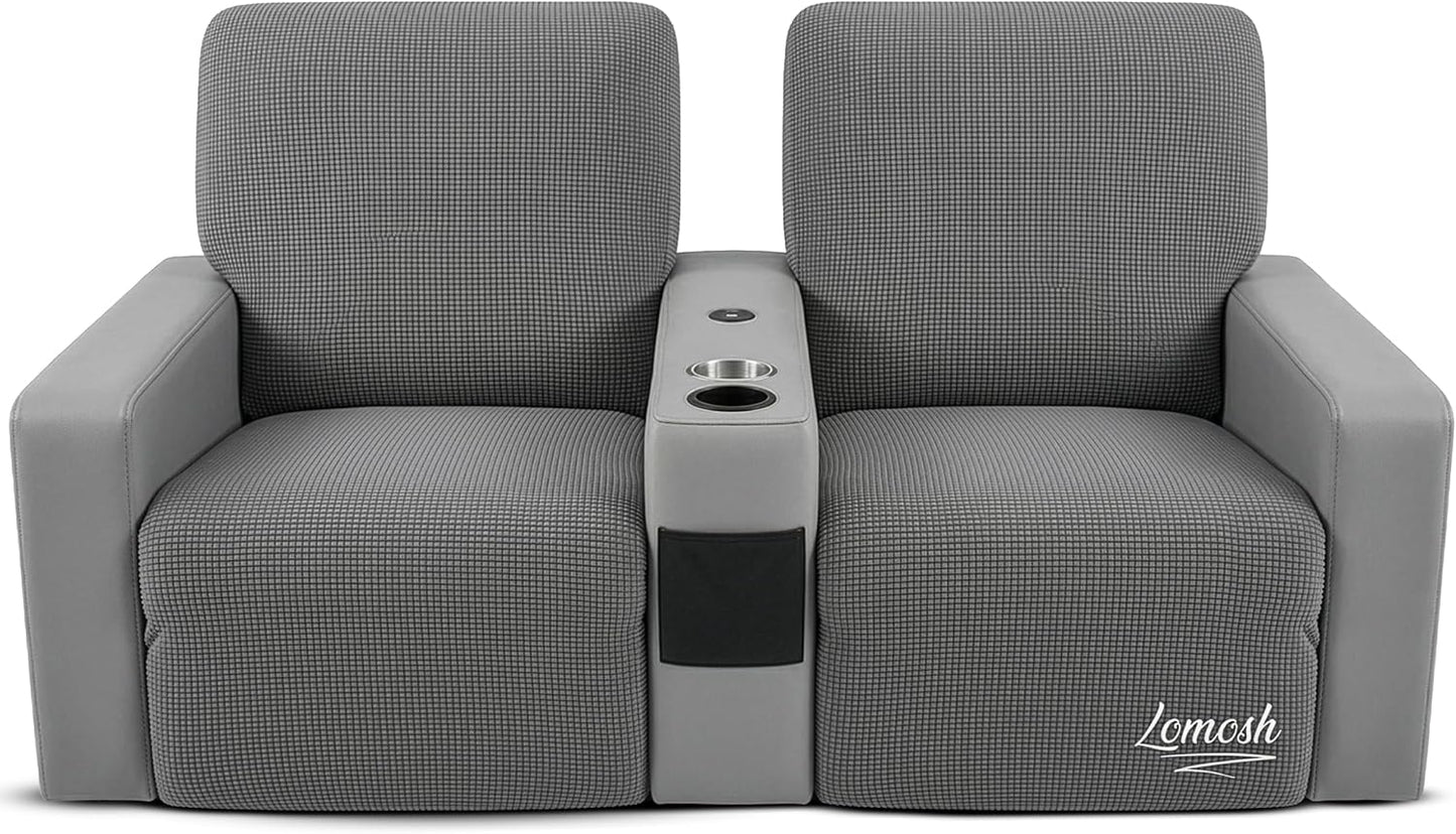 RV Recliner Covers Set of 4 for Loveseat – Stretch RV Theater Seating Covers Compatible with Thomas Payne RV Recliners – Camper Loveseat Cover for Travel Trailer, Motorhome & RV Furniture (Gray)