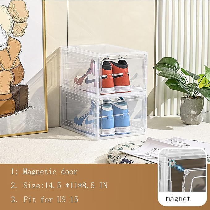 XXL Large Shoe Storage Box, 8 Pack Shoe Boxes Clear Plastic Stackable Fit US 15 - Image 3