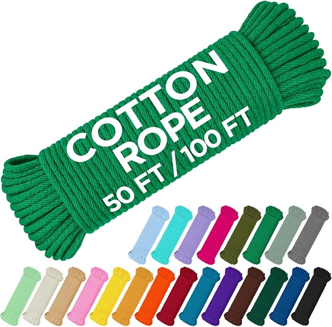TECEUM Cotton Rope 3/16” – 50 FT – Strong All-Purpose Braided Rope – Natural by TECEUM