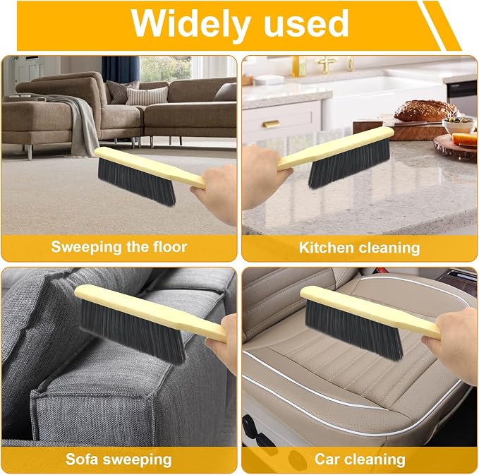 2 Pcs Hand Broom Brush, Wooden Handle Soft Bristle Cleaning Dust Brush，for - Image 3