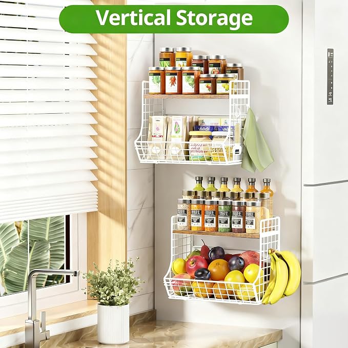 Magnetic Shelf for Fridge with Wood Lid, Fruit Potato and Onion Storage Bins - Image 5