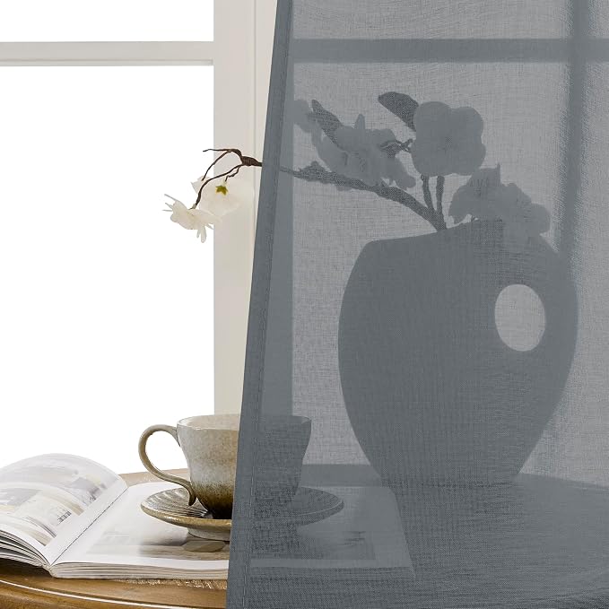 Tollpiz Sheer Door Curtain Closet Linen Textured Curtains Sheer Doorway Light - Image 9