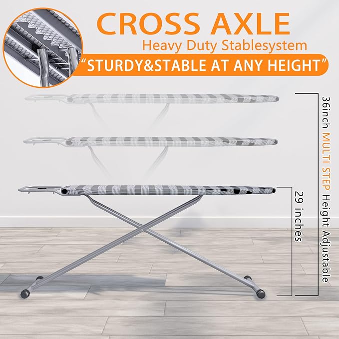Ironing Board 13" X 43" W/Extra Thick Heavy Duty Padded Cover, Height Adjustable - Image 4