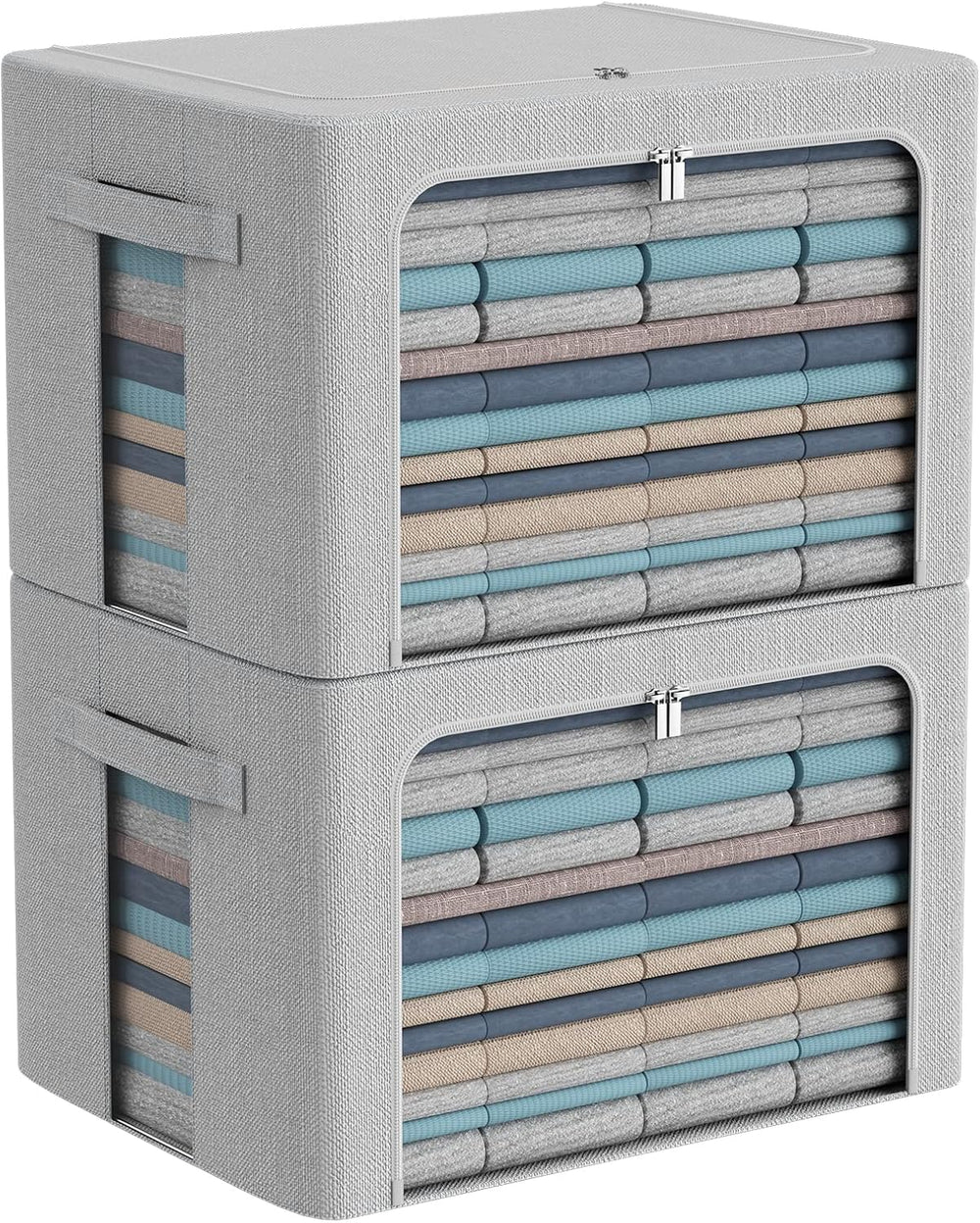 CYhom 2Pack Extra Large Clothes Storage Bins Box - Linen Fabric Foldable Stac...