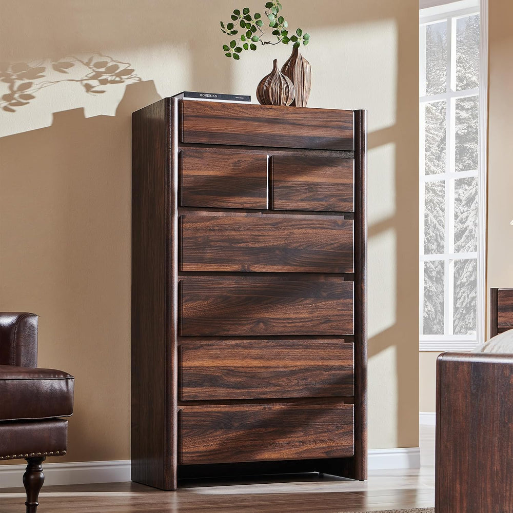 Modern 7 Drawers Dresser for Bedroom, 54.7" Tall Dresser-Brown