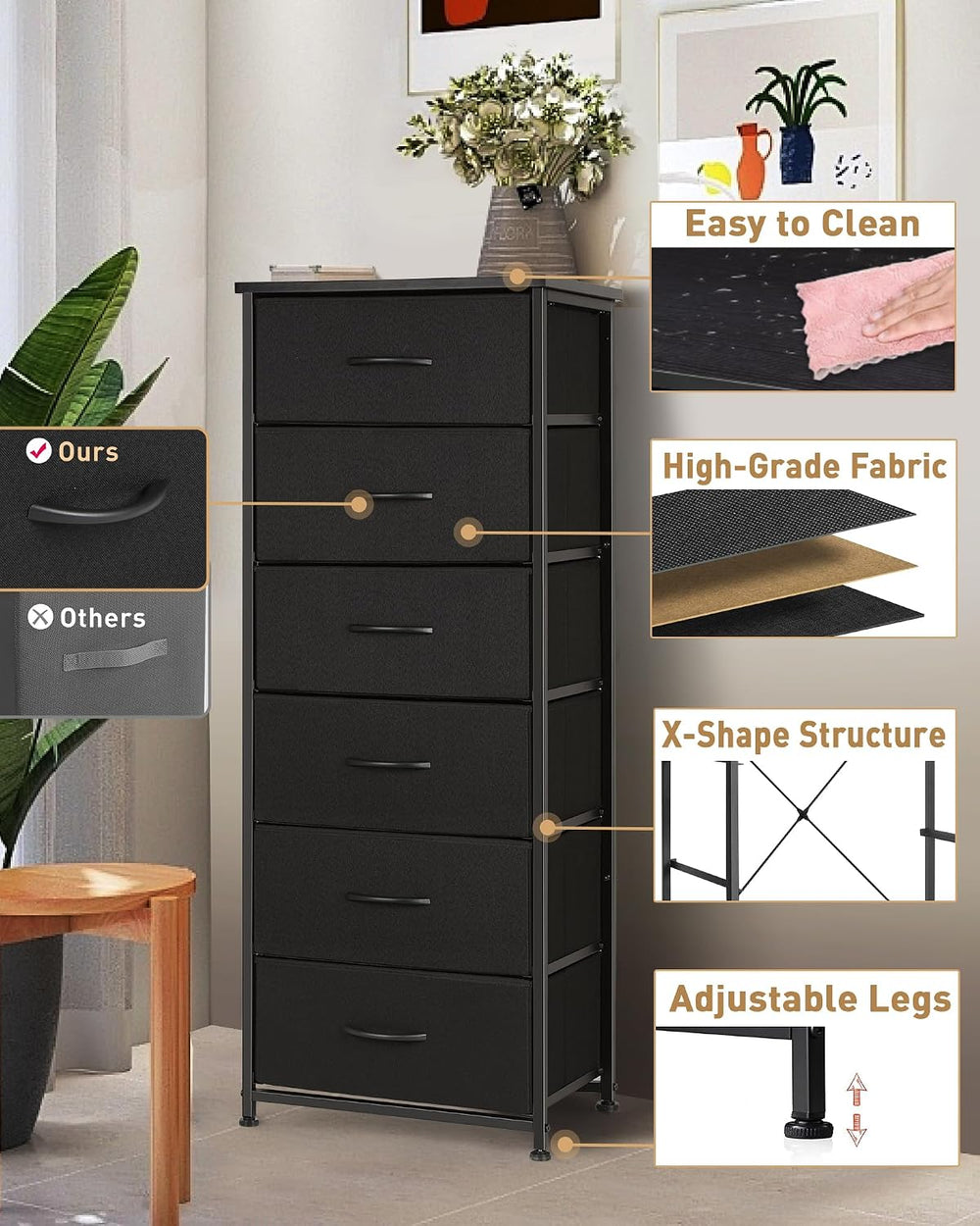 Mifuro Tall Dresser for Bedroom with 6 Drawers, Vertical Storage Organizer To...