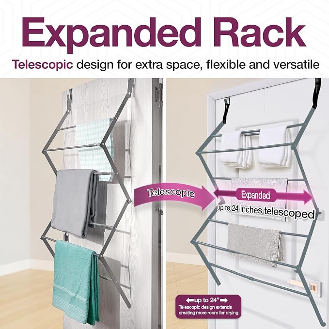 BLACK+DECKER Over The Door Expandable Telescopic Drying Rack, Clothes Organizer - Image 2