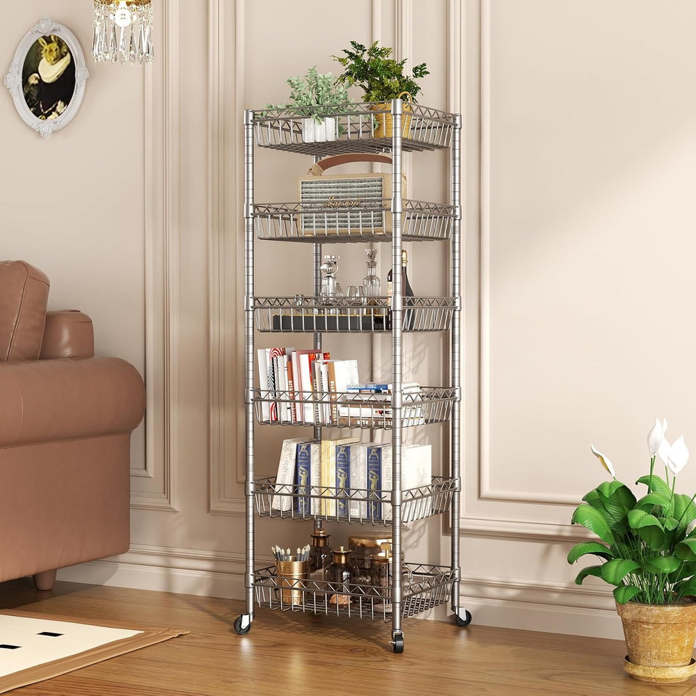 SINGAYE 6 Tier Shelf Wire Shelving Adjustable Storage Shelves Basket Rack