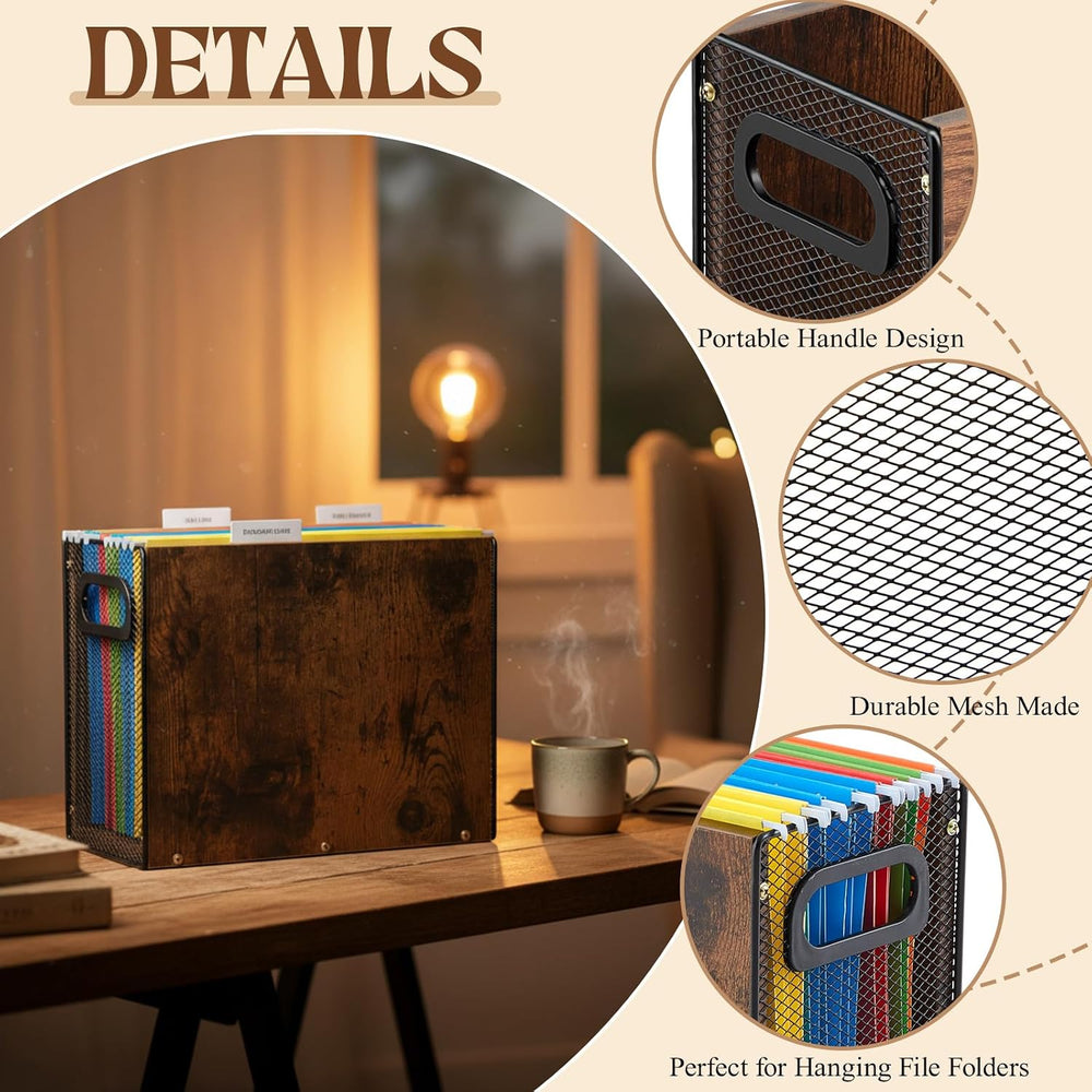 AmazingSpark Wooden Hanging File Organizer Box with Handles, 2 Pack