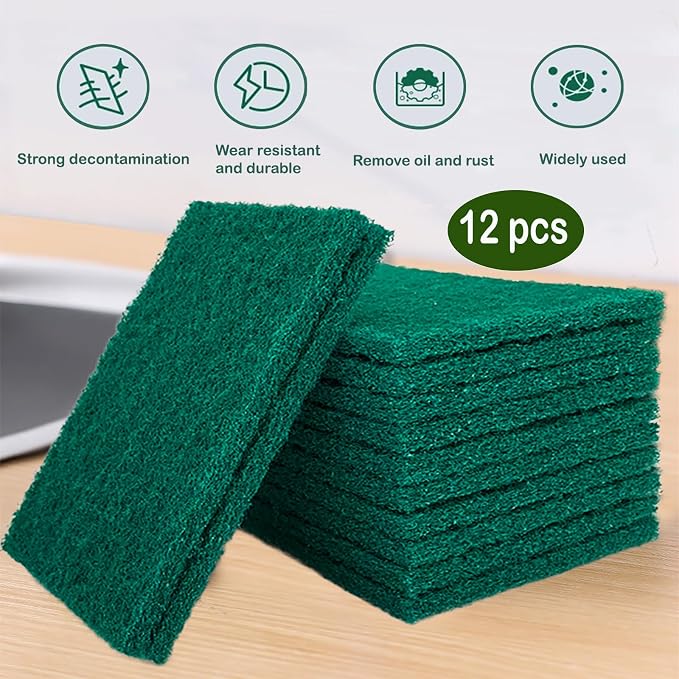 12 Pcs/Pack Green Heavy Duty Scouring Pads Reusable Household ScrubPads - Image 9