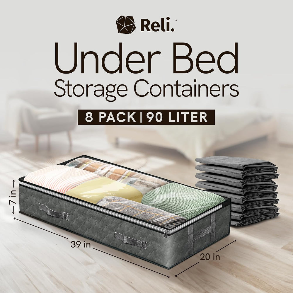 Reli. 90L Under Bed Storage with Clear Window, 8 Pack | Closet Storage Bins