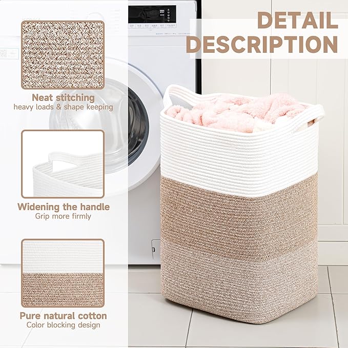 CLHMILY&Z 95L Laundry Basket Rectangular Brown Rope - Image 5