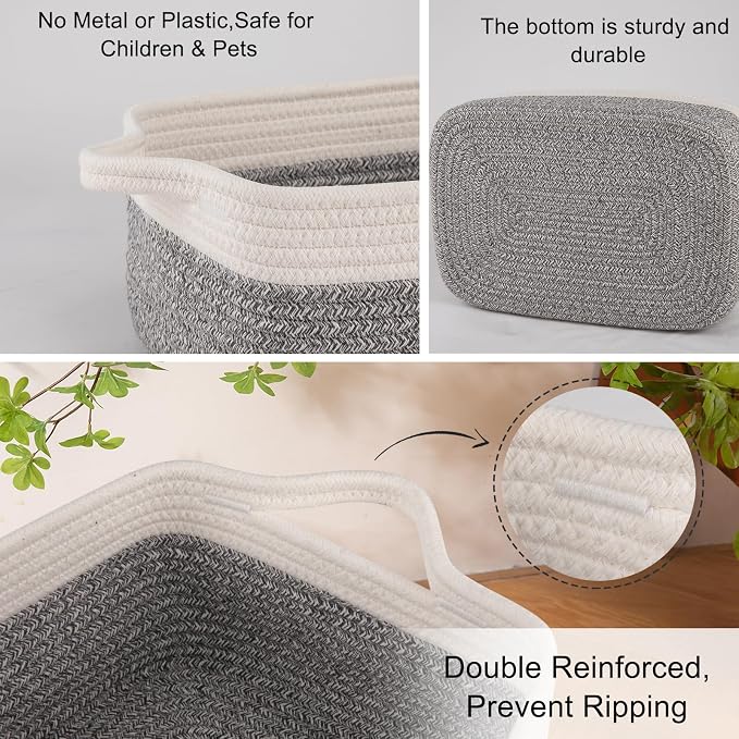 OIAHOMY 3 Pack Storage Baskets for Organizing, Woven Cotton Rope Basket for - Image 4