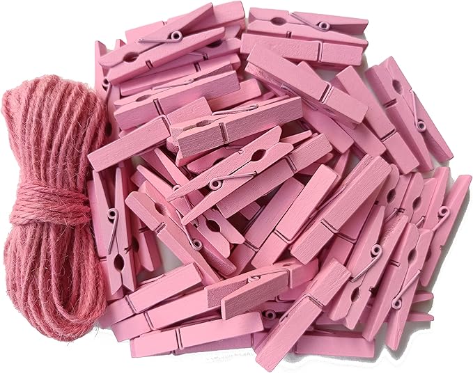 1.9" Pink Wooden Clothes Pins DIY Photo Garland Baby Shower Bag Clips by Unknown