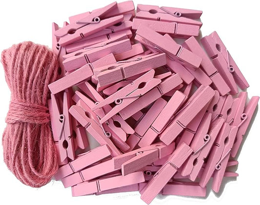1.9" Pink Wooden Clothes Pins DIY Photo Garland Baby Shower Bag Clips by Unknown