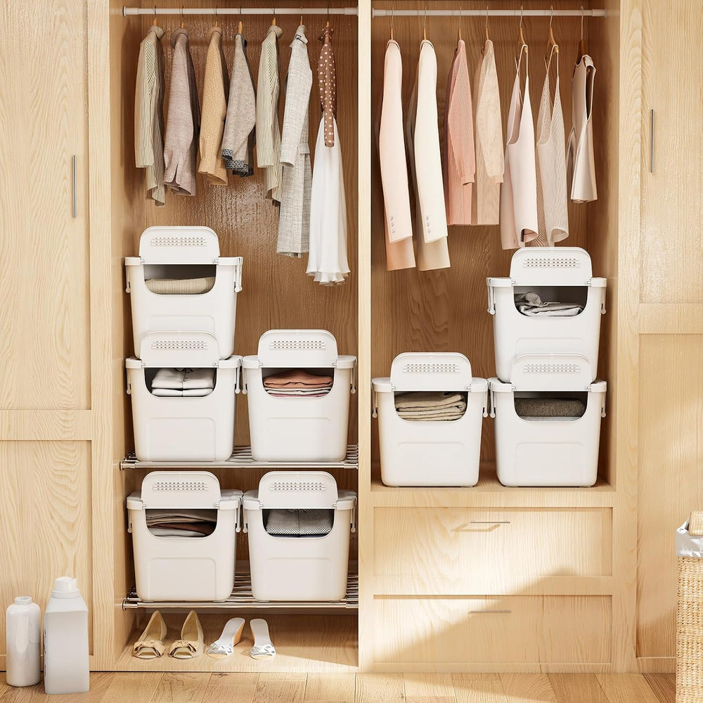 GIANTEX 32QT Stackable Storage Bins with Lids, 3 Pack Plastic Totes with Fron...