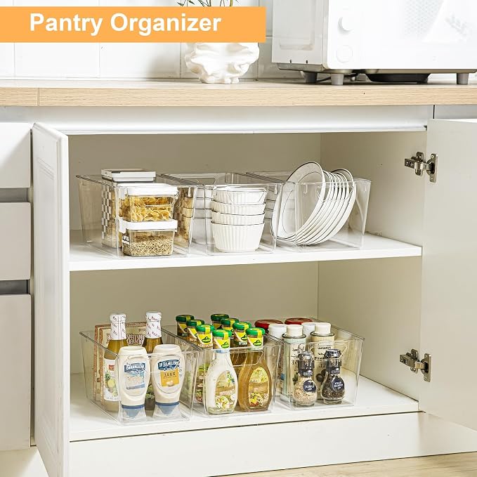 Attelite Clear Plastic Storage Bins, Large 6 Pack Pantry Organizer - Image 6