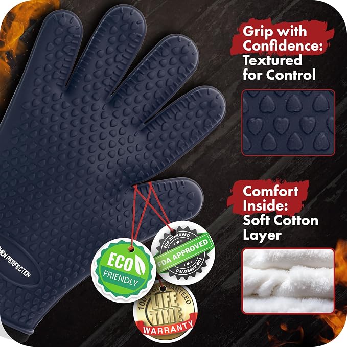 KITCHEN PERFECTION S Silicone Smoker Oven Gloves -Extreme Heat Resistant BBQ - Image 2