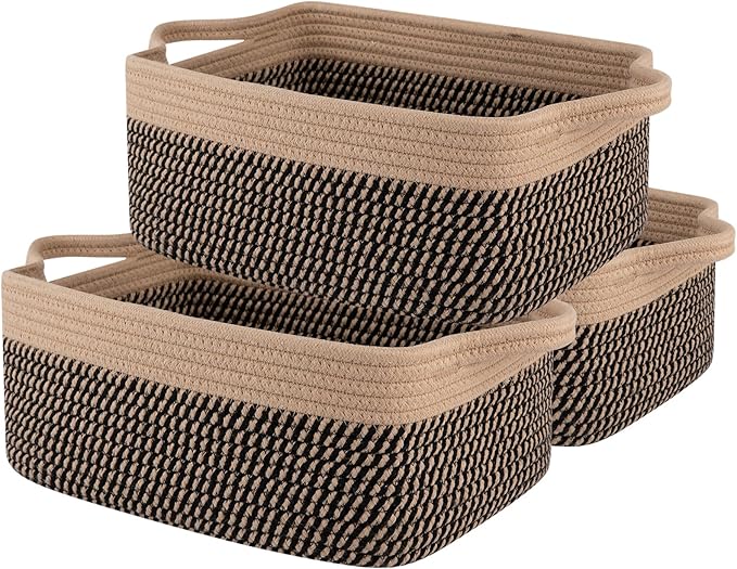 OIAHOMY 3 Pack Storage Baskets for Organizing, Woven Cotton Rope Basket for by MasterofSpaceOptimization