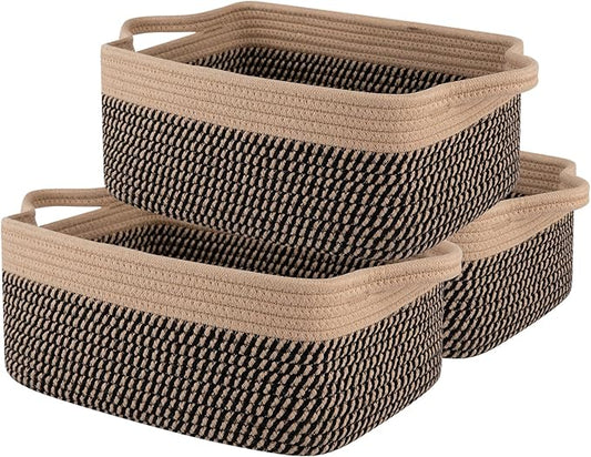 OIAHOMY 3 Pack Storage Baskets for Organizing, Woven Cotton Rope Basket for by MasterofSpaceOptimization