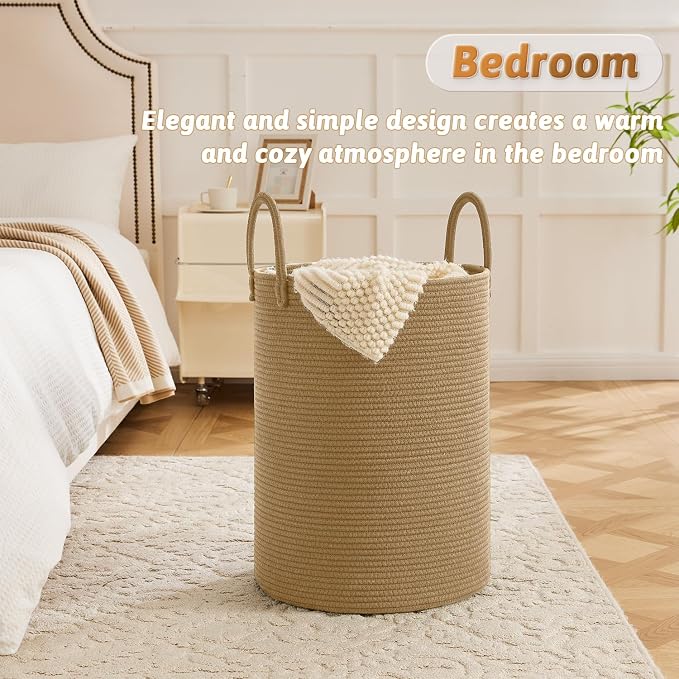 Laundry Basket, Woven Cotton Rope Laundry Hamper, 40L - Image 3