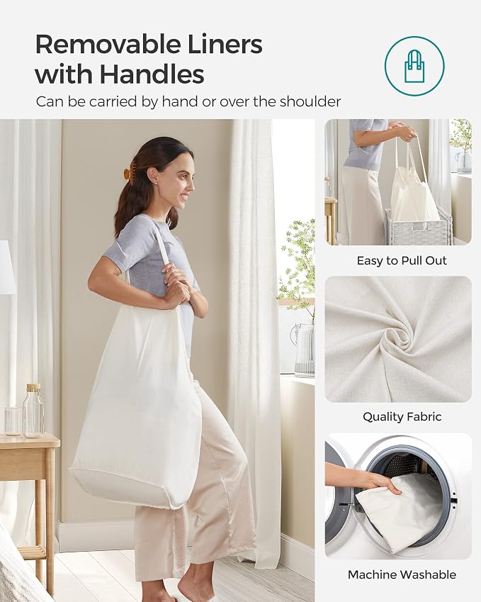 SONGMICS Laundry Hamper with Lid, 110L Clothes Hamper with 2 Removable Liner - Image 4