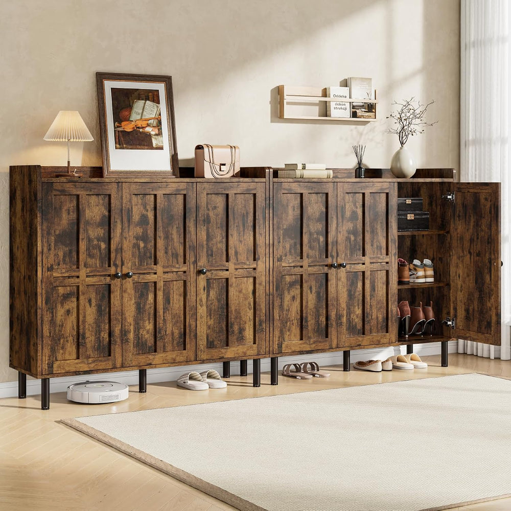 ONBRILL Shoe Cabinet with 3 Doors & Adjustable Shelves (Rustic Brown)