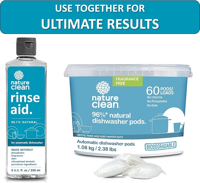Nature Clean Natural Dishwasher Rinse Aid Liquid, Plant-Based Dishwasher Drying - Image 5