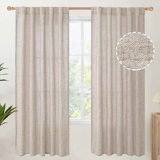 YoungsTex Natural Linen Semi Sheer Curtains 72 Inch Length 2 Panels by YoungsTex