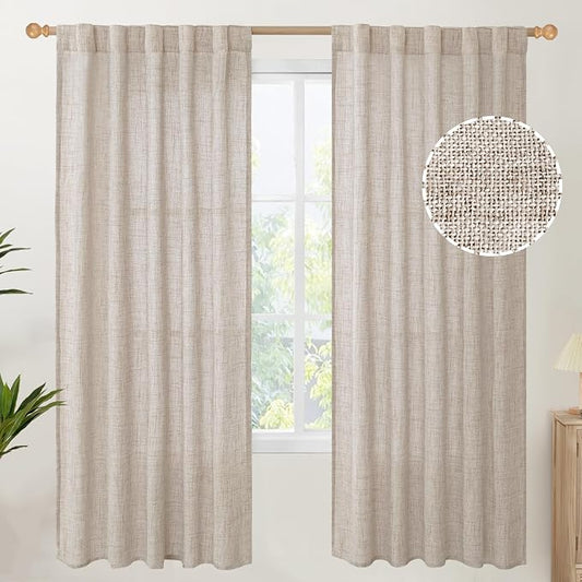 YoungsTex Natural Linen Semi Sheer Curtains 72 Inch Length 2 Panels by YoungsTex