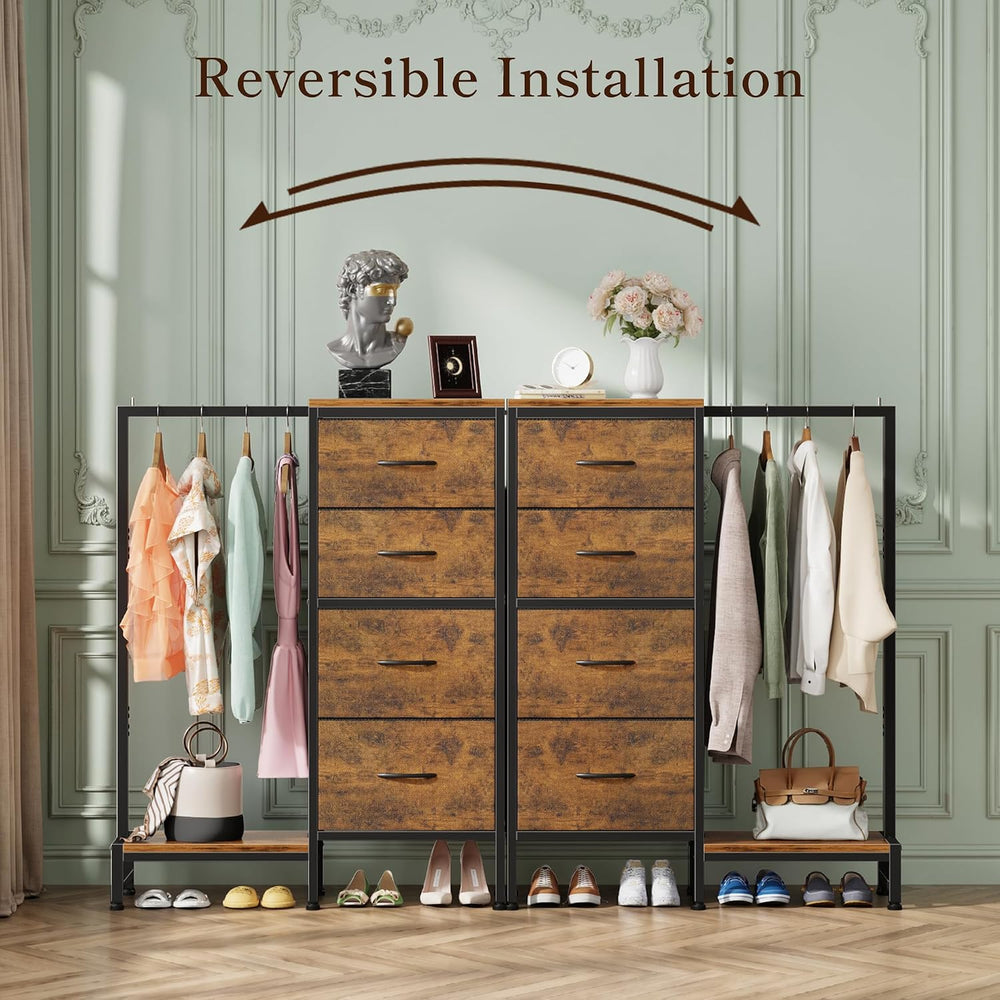 HIGDBFE Tall Dresser 44''H with Hanging Rack, 4 Drawers Small Closet ...