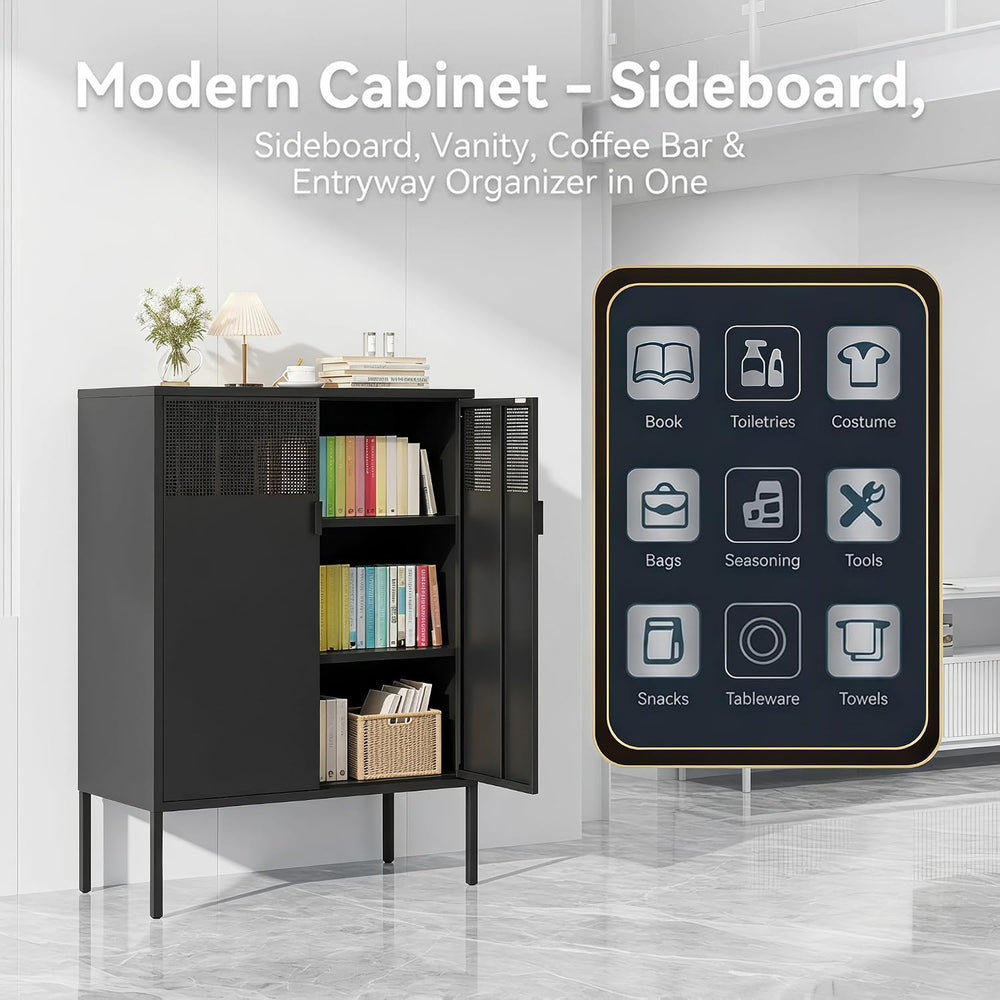 47" Black Metal Storage Cabinet Office Storage Multipurpose Cabinets