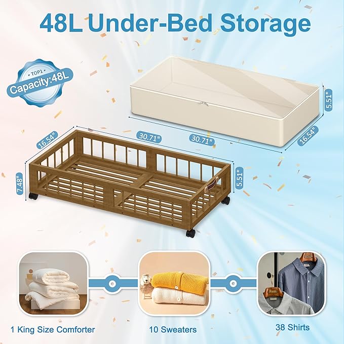 efluky 2-Pack Bamboo Under Bed Storage - Image 2