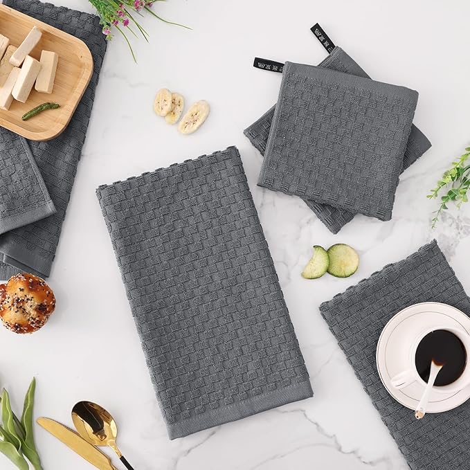 Fintale 100% Cotton Kitchen Towels and Dishcloths Set, 12 x 12 & 15 x 25 Inches - Image 8
