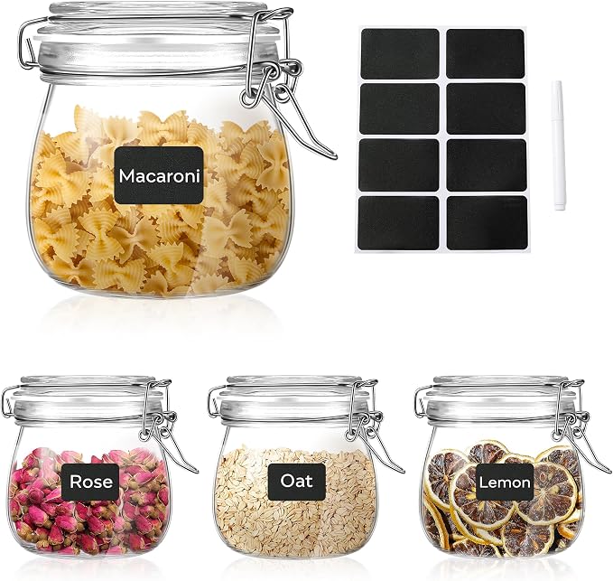 Glass Food Storage Jars with Airtight Lids 13 oz Round 4 Pack Kitchen Storage by ButterMelt