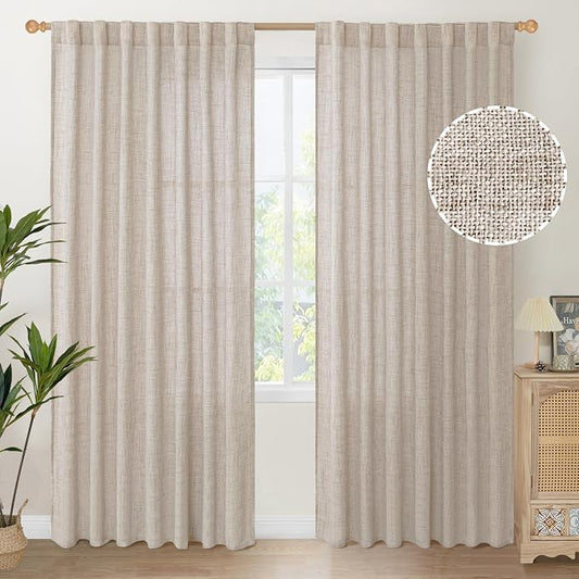 YoungsTex 60 Inch Wide Natural Linen Curtains 84 Inch Length by YoungsTex