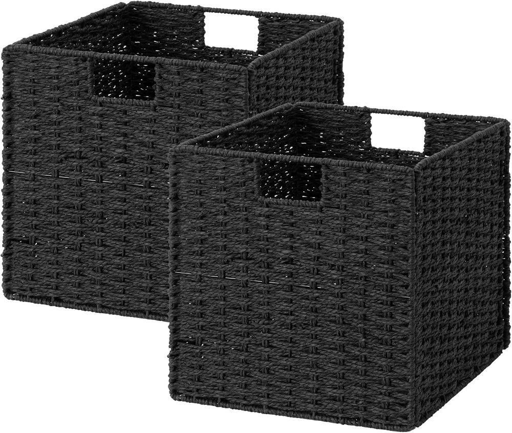 StorageWorks 13 inch Black Wicker Baskets for Storage,Foldable Black Basket