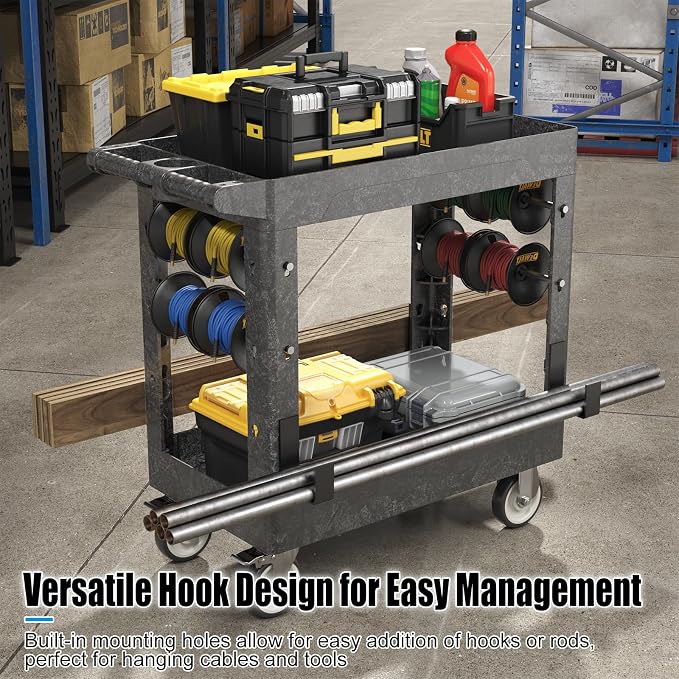Large Garage Plastic Utility Cart, Heavy Duty 2 Shelf Tool Cart Service Cart - Image 5