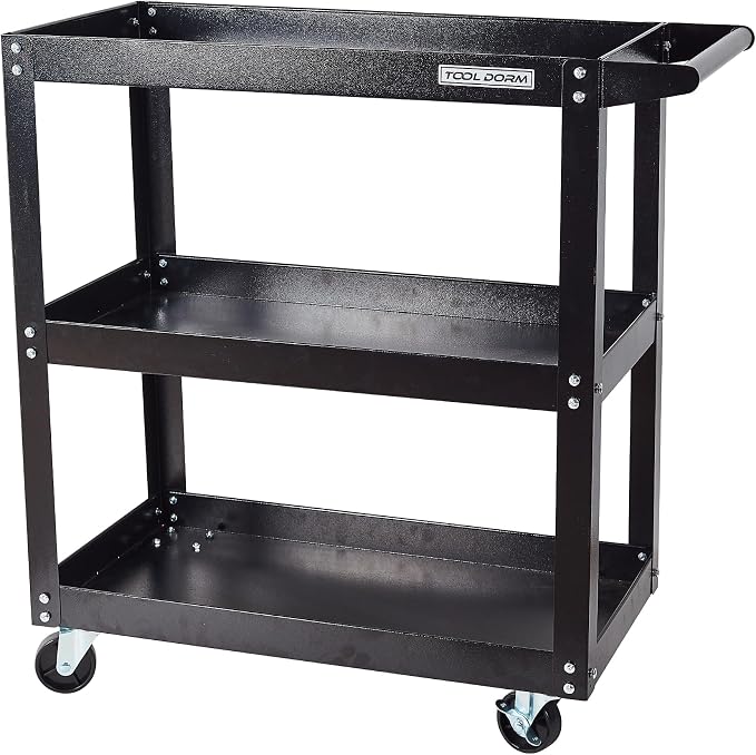 Utility Service Cart, 3 Shelf 200LBS Heavy Duty Steel Rolling Utility Cart by ToolDorm