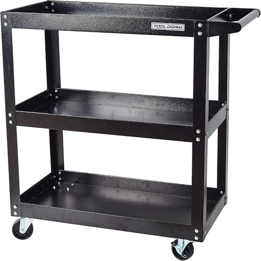 Utility Service Cart, 3 Shelf 200LBS Heavy Duty Steel Rolling Utility Cart by ToolDorm