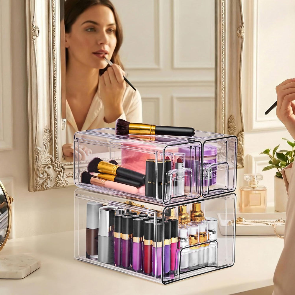 Sorbus Clear Stackable Storage Drawers (1 Large + 2 Small)