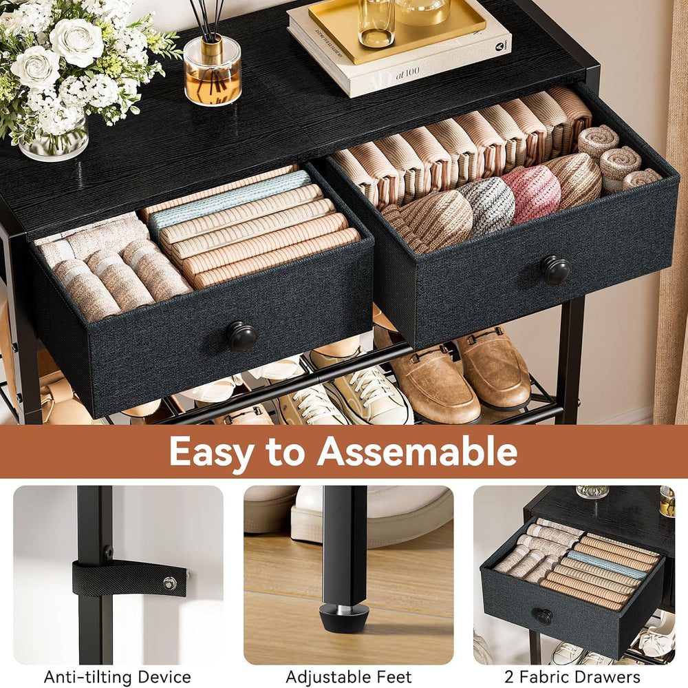 5 Tier Shoe Rack with 2 Drawers, 16-20 Pairs Black Grey