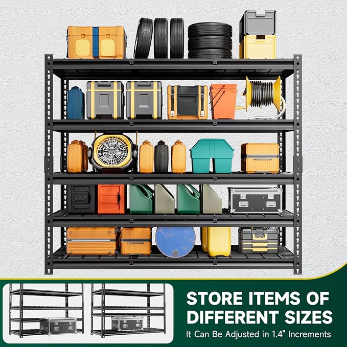 5-Tier 60" W X 24" D X 72" H Storage Shelves 3000LBS Garage Shelving Metal - Image 4