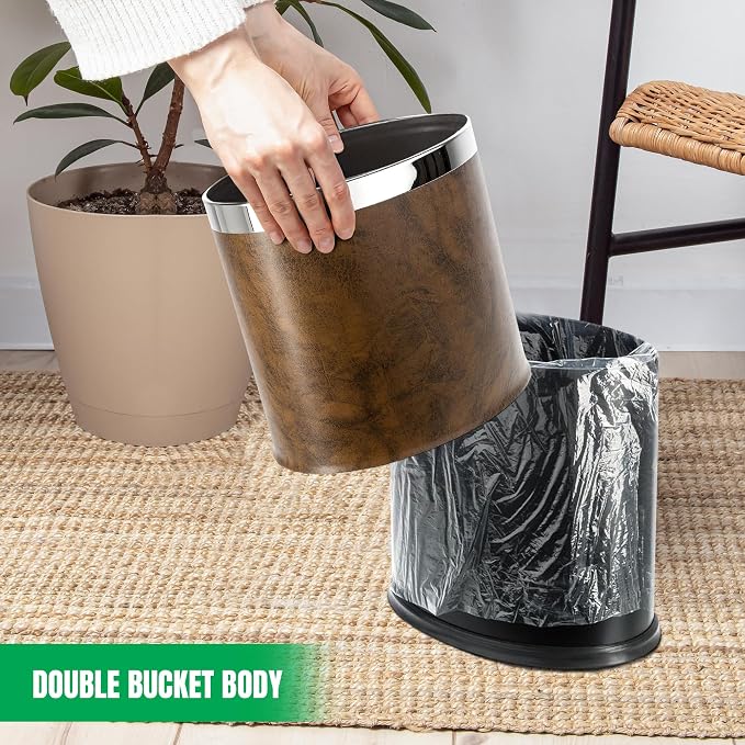 'Invisi-Overlap' Open Top Leatherette Trash Can, Small Office Wastebasket - Image 2